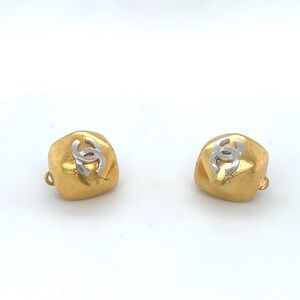 CHANEL Gold and Silver Logo Clip-on  Earrings 98A